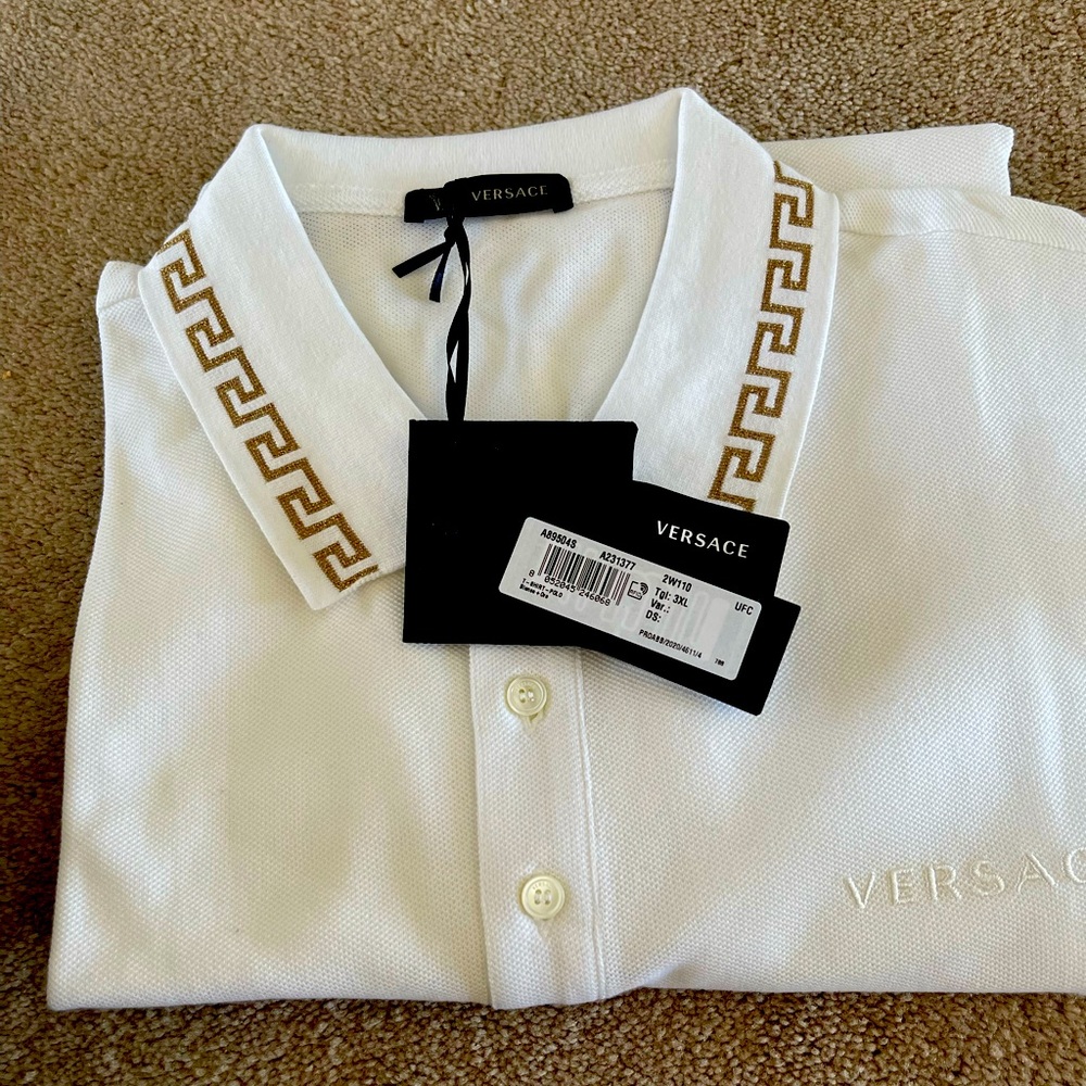 Men's Versace Metallic Greca Collar Piqué Polo